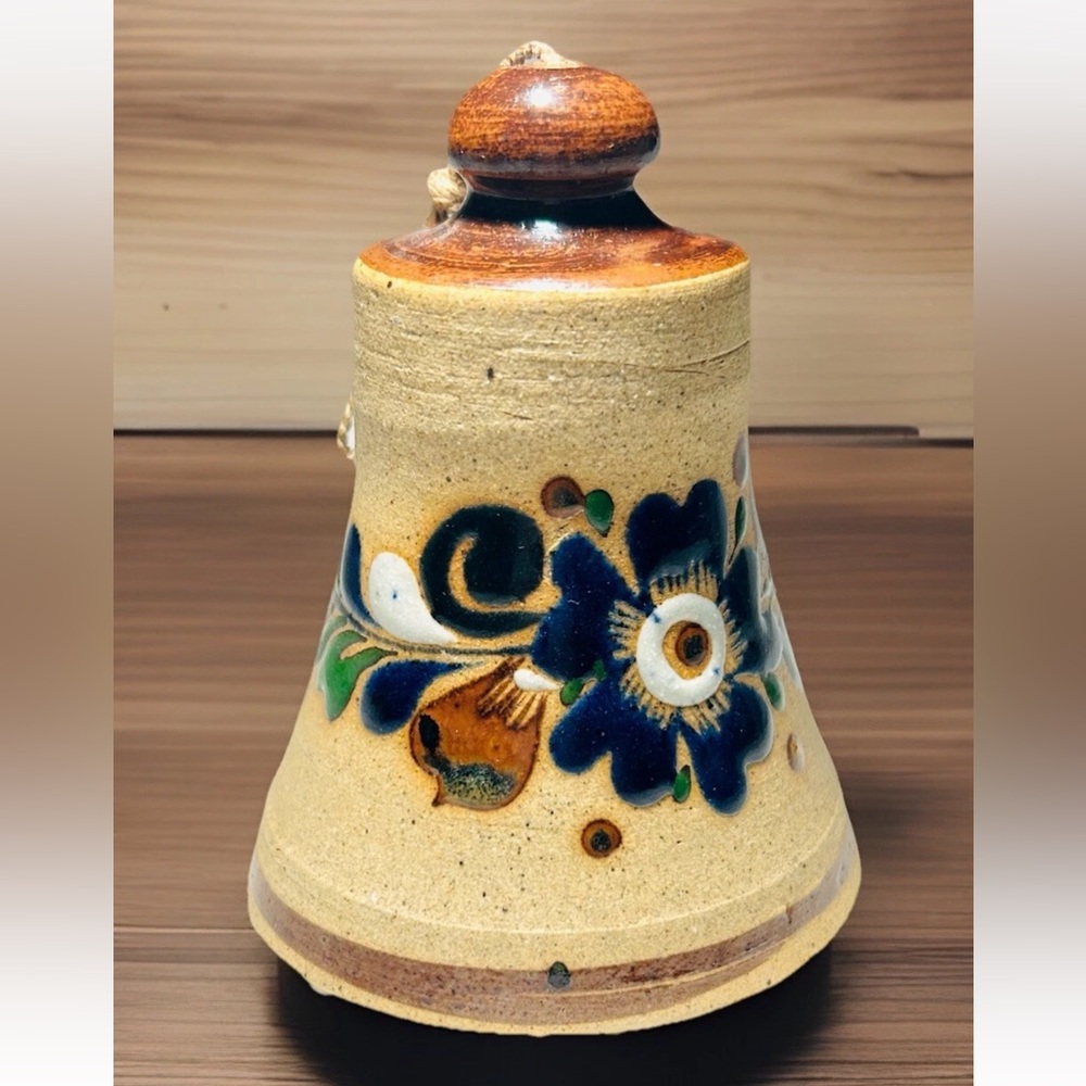 VTG Tonala Pottery Bell Floral Design Mexican Folk Art 1988